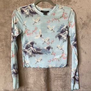 Light Blue Long Sleeve Mesh Top